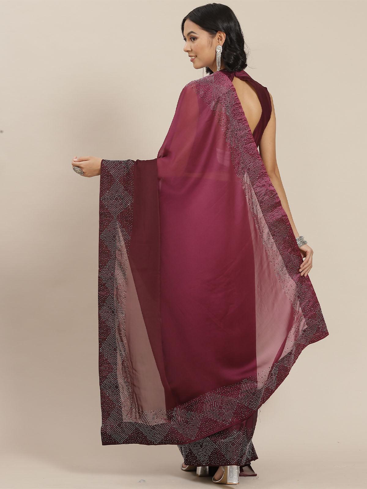 Women's Mauve Designer Ombre Colored Art Silk Saree - Odette