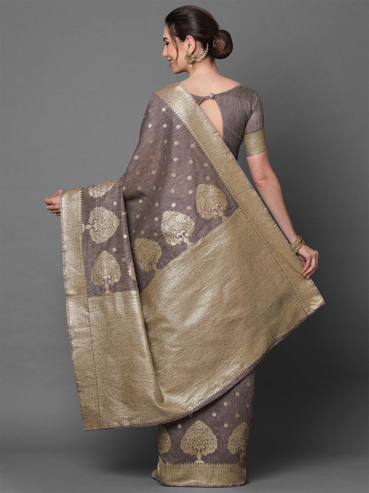 Women's Mauve Festive Silk Blend Woven Design Saree With Unstitched Blouse - Odette