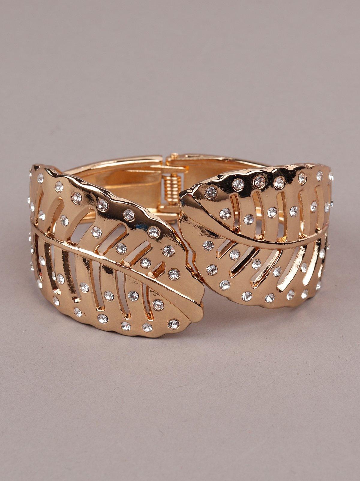 Women's Metal Gold-Tone Leaf Studded Cuff Bracelet - Odette