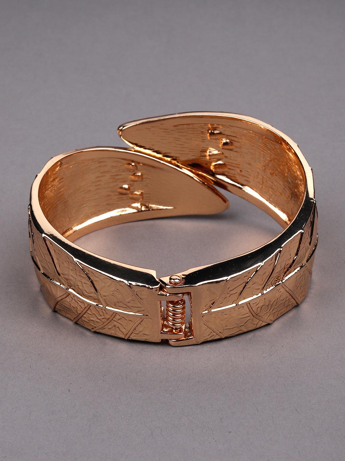 Women's Metal Gold-Tone Leaf Studded Cuff Bracelet - Odette
