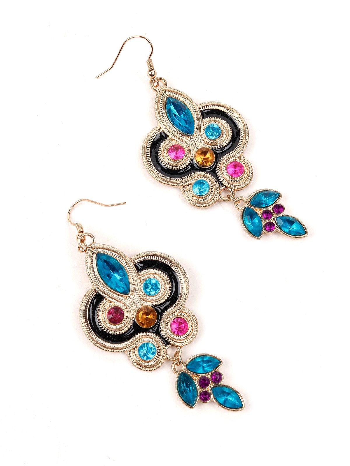 Women's Metallic Gold And Turquoise Blue Dangles - Odette
