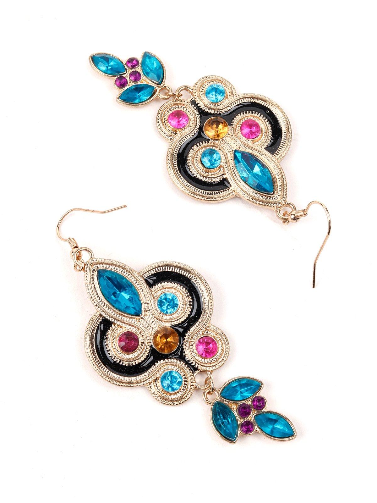 Women's Metallic Gold And Turquoise Blue Dangles - Odette