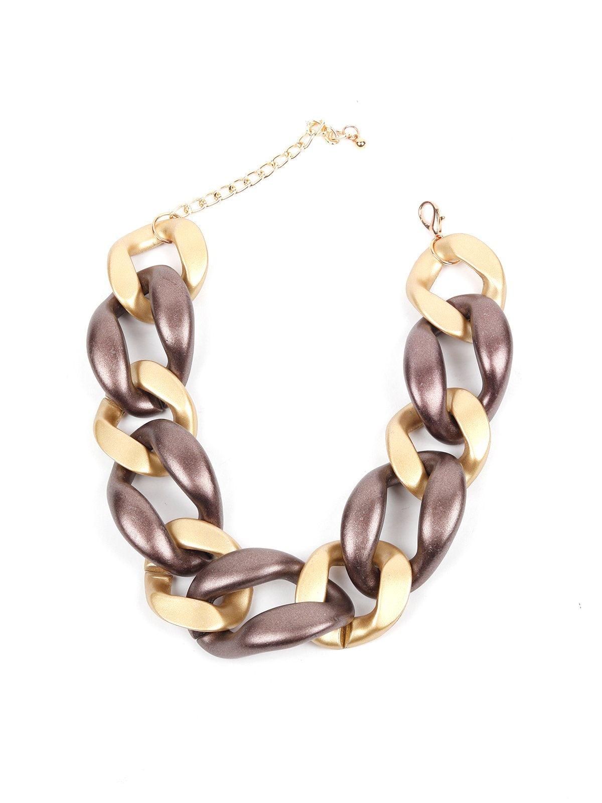 Women's Metallic Purple And Gold Chunky Necklace - Odette