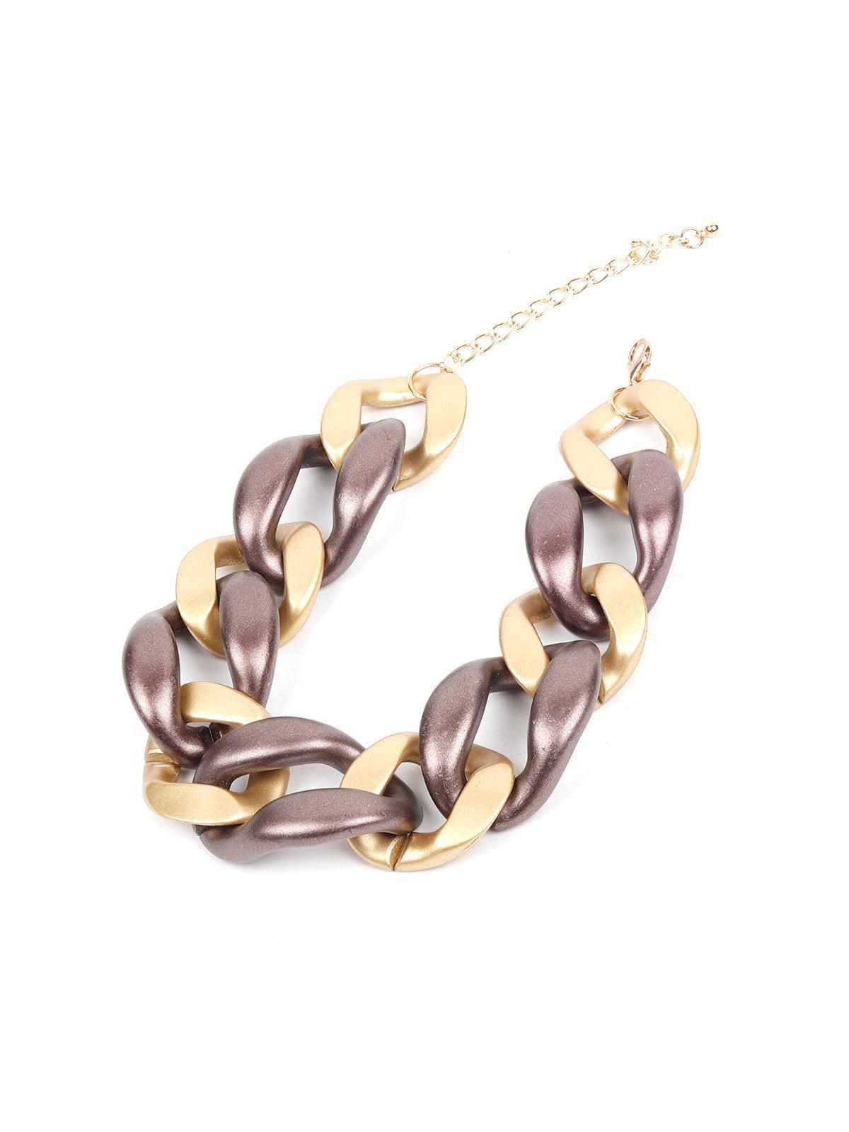 Women's Metallic Purple And Gold Chunky Necklace - Odette