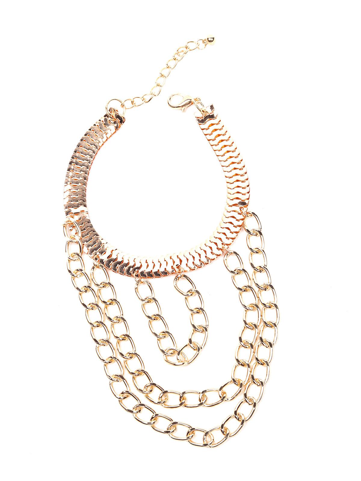 Women's Mettalic Gold Snake Skin Layered Necklace - Odette