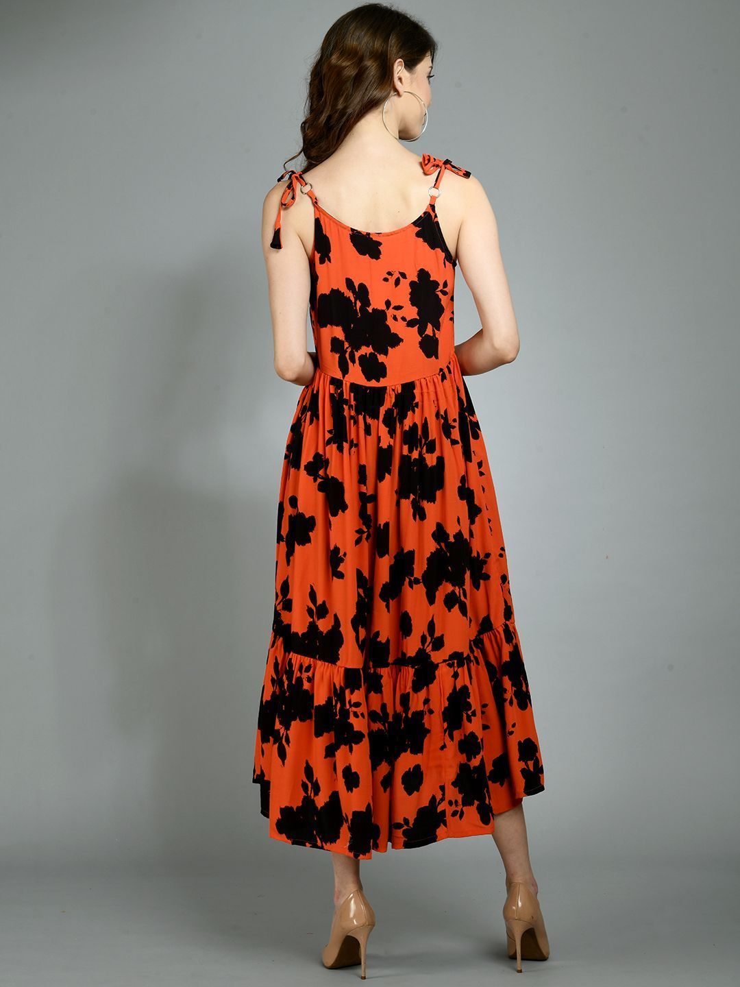 Women's Multi Rayon Printed Sleeveless Round Neck Casual Dress - Myshka