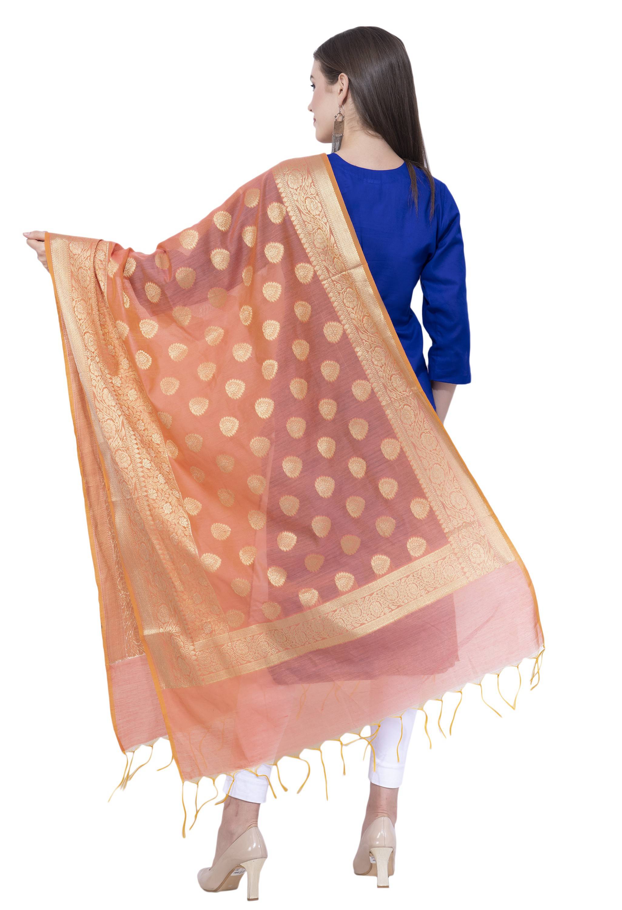 A R SILK Orange Color Vns pastle Chanderi cotton Dupattas and Chunnis
