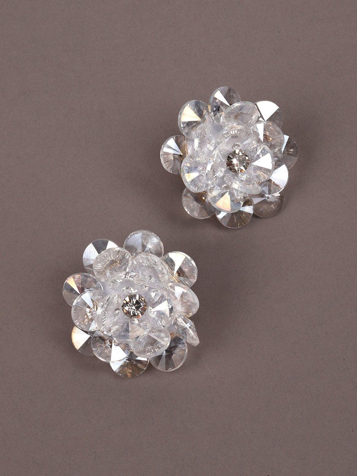Women's Modern, Delicate Flower-Shaped Clear Statement Earrings - Odette