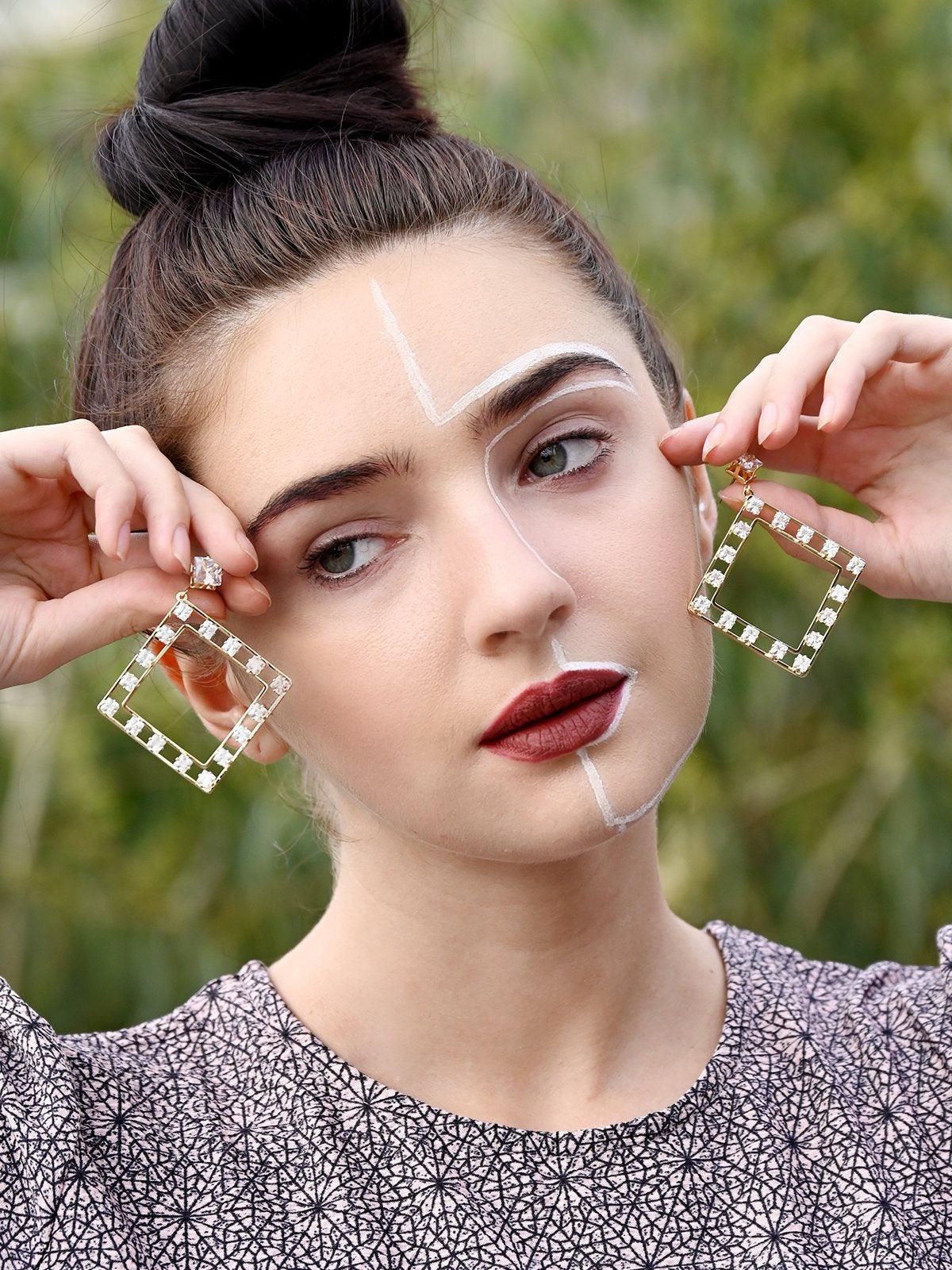 Women's Modern Square Earrings With Stones - Odette