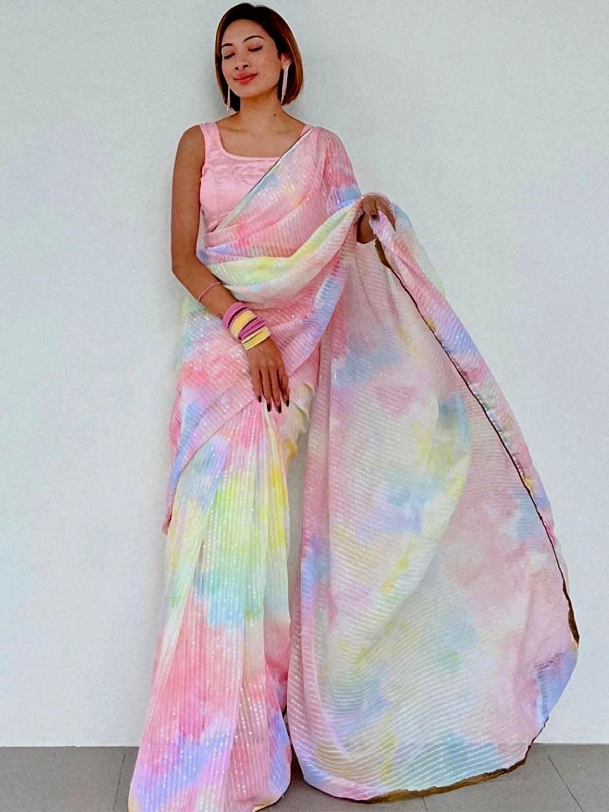 Women's Multi-Colored Sequins Saree - Odette
