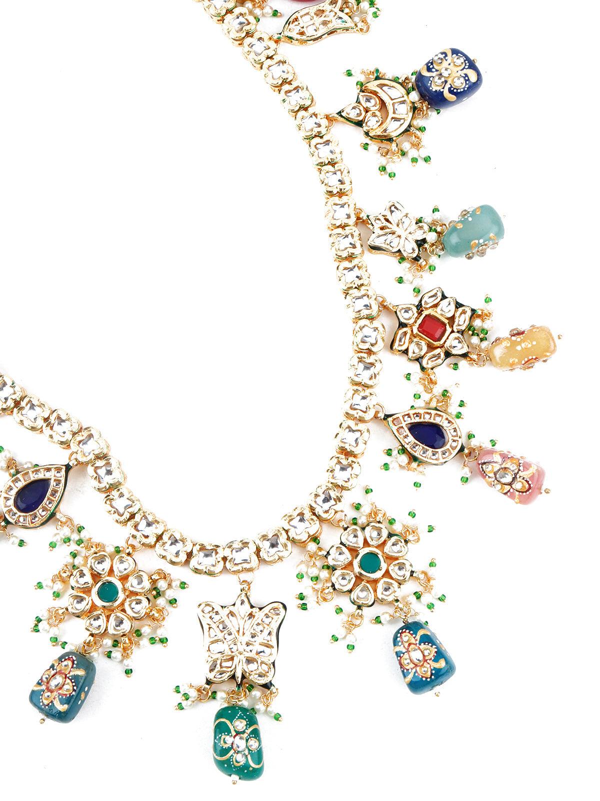 Women's Multi-Coloured Stone Enticing Long Onyx Necklace Set - Odette