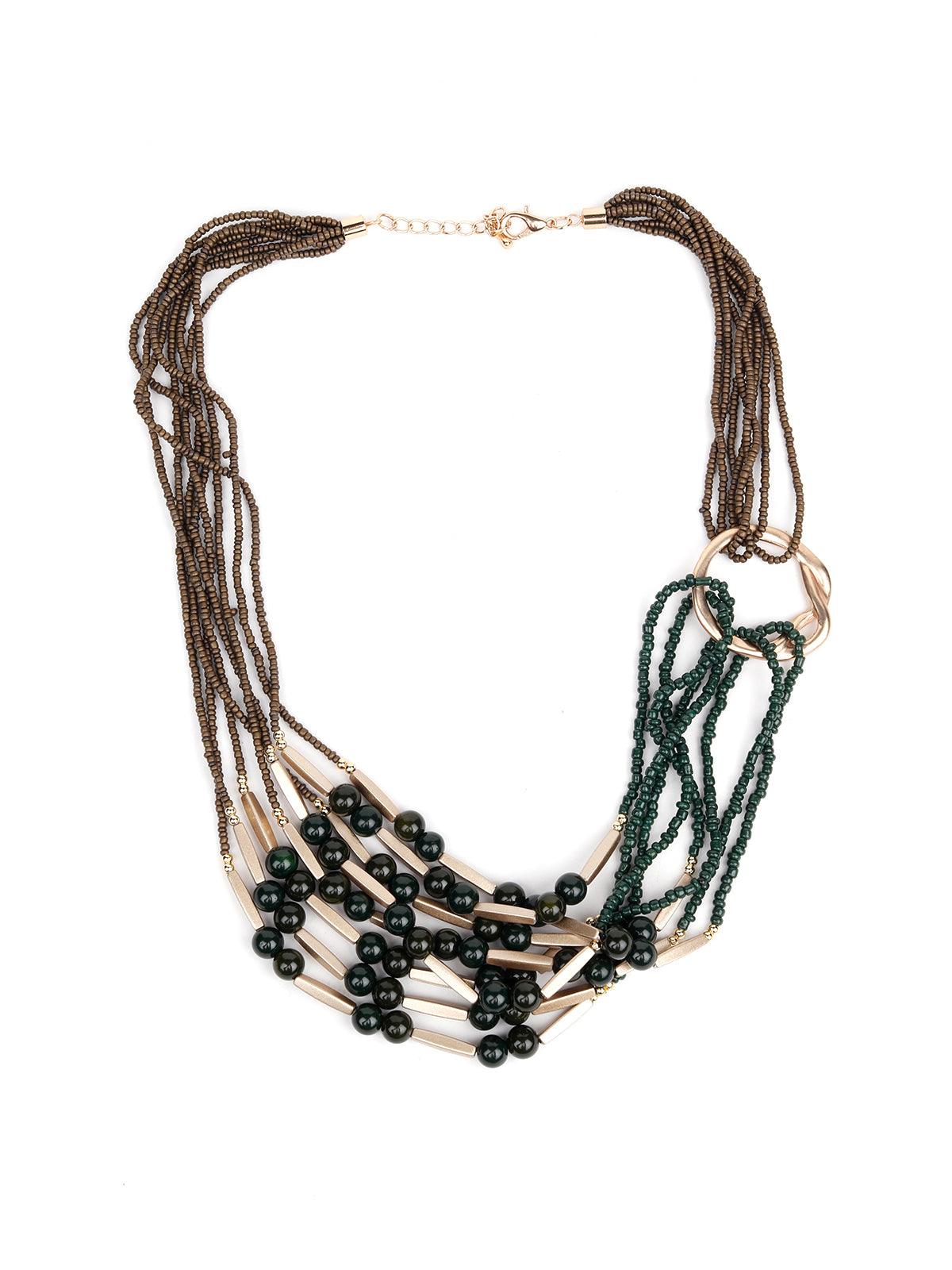 Women's Multi-Layered Brown Tone Beaded Necklace - Odette