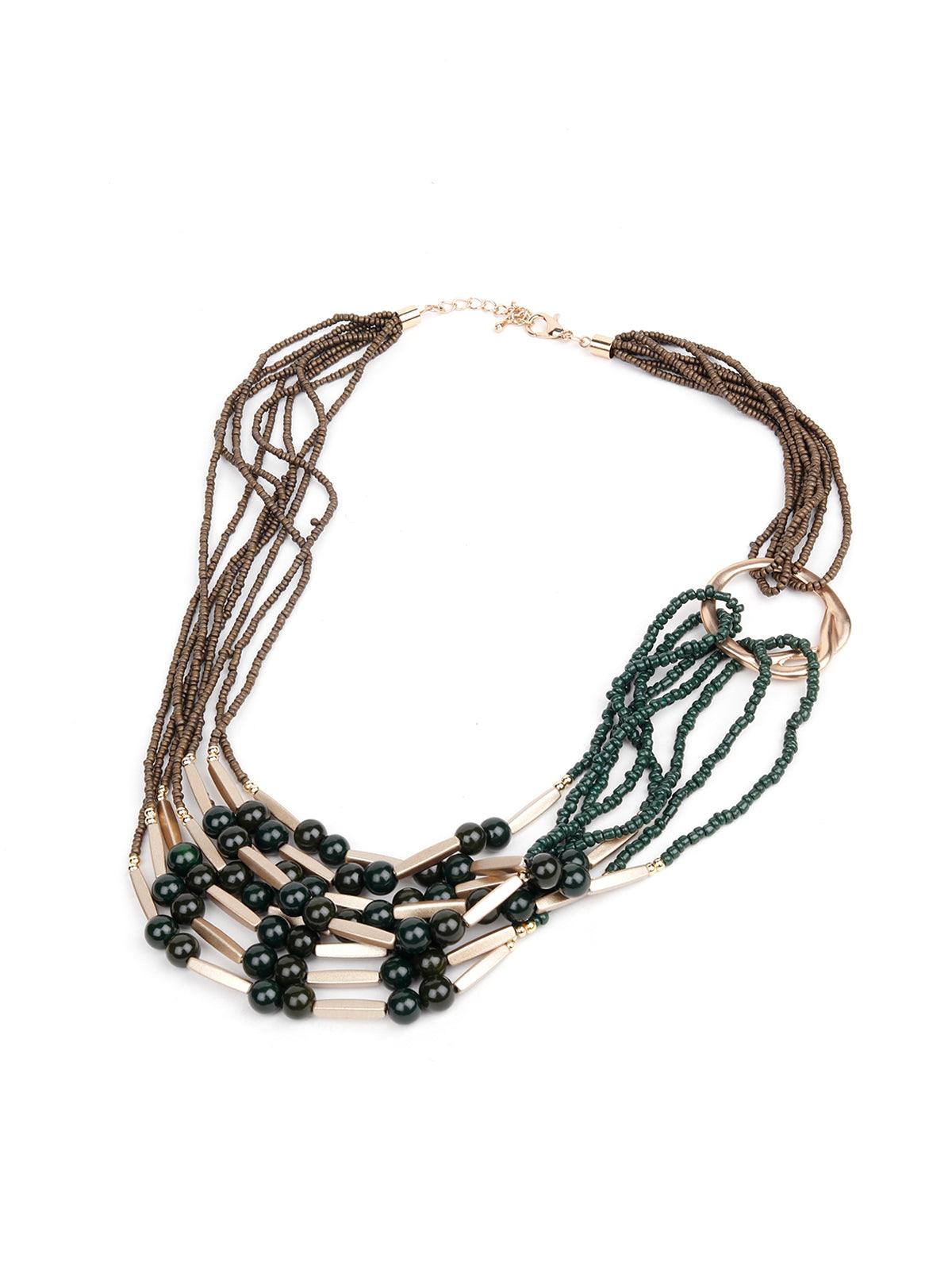 Women's Multi-Layered Brown Tone Beaded Necklace - Odette