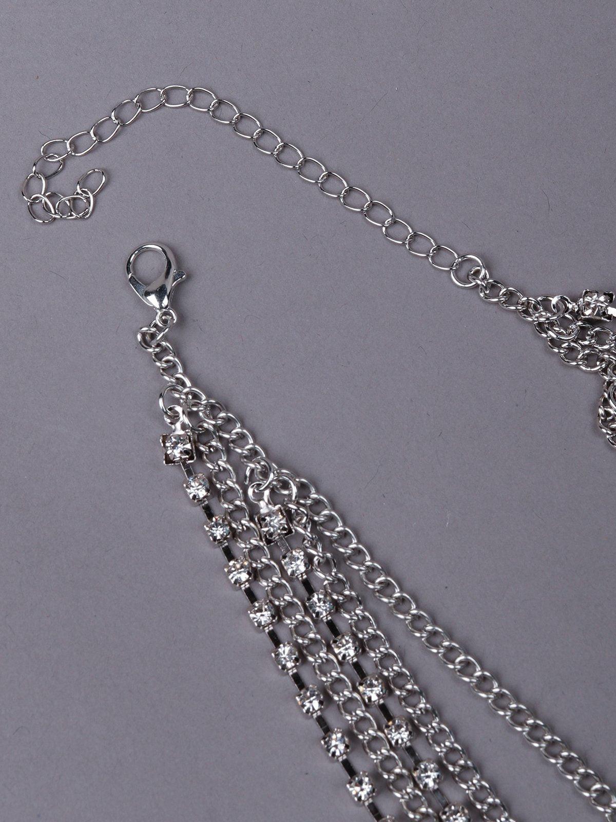 Women's Multi-Layered Chain Embedded Hathphool-Silver - Odette