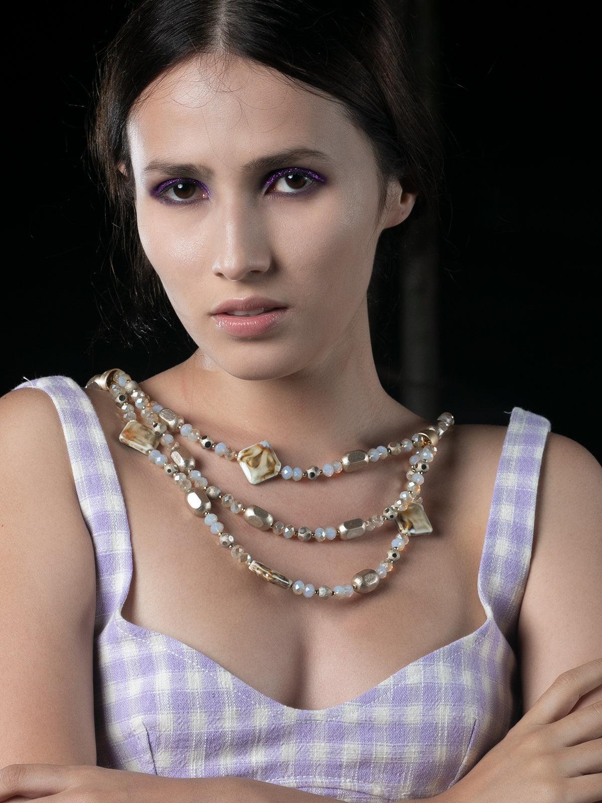 Women's Multi-Strand Beaded Collar Necklace - Odette