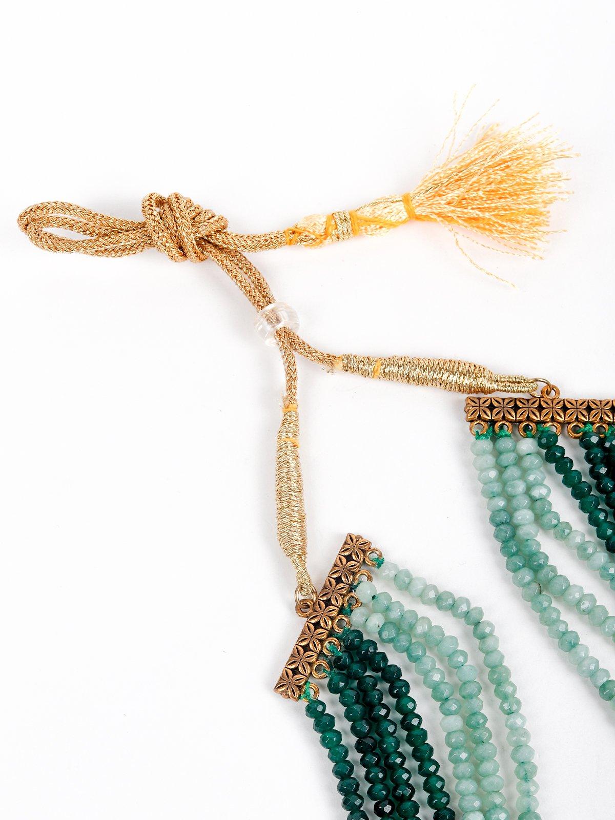 Women's Multi-Strand Beaded Dark And Light Green Shaded Necklace Set - Odette