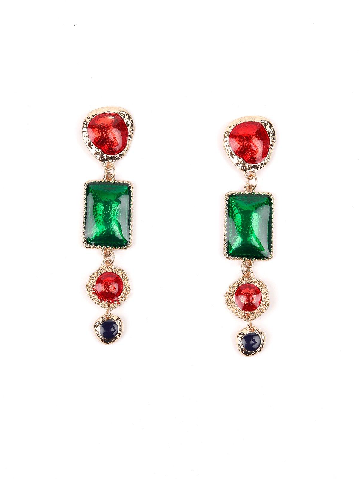 Women's Multicolor Stone Embellished Ethnic Earrings - Odette