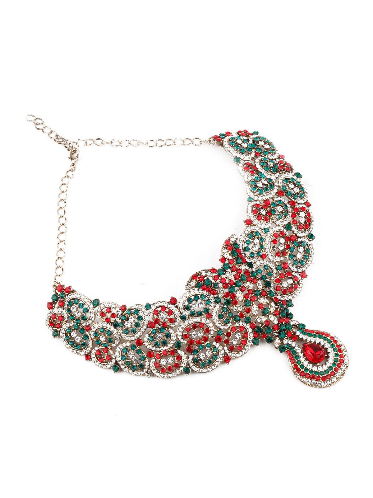 Women's Multicolor Stone Studded Necklace Set - Odette