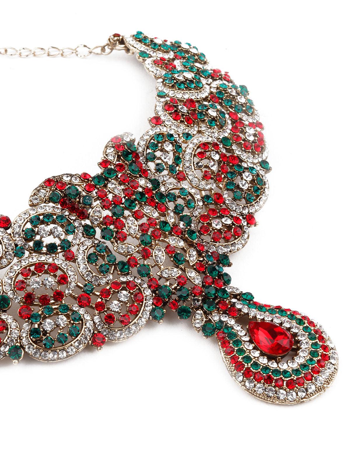 Women's Multicolor Stone Studded Necklace Set - Odette