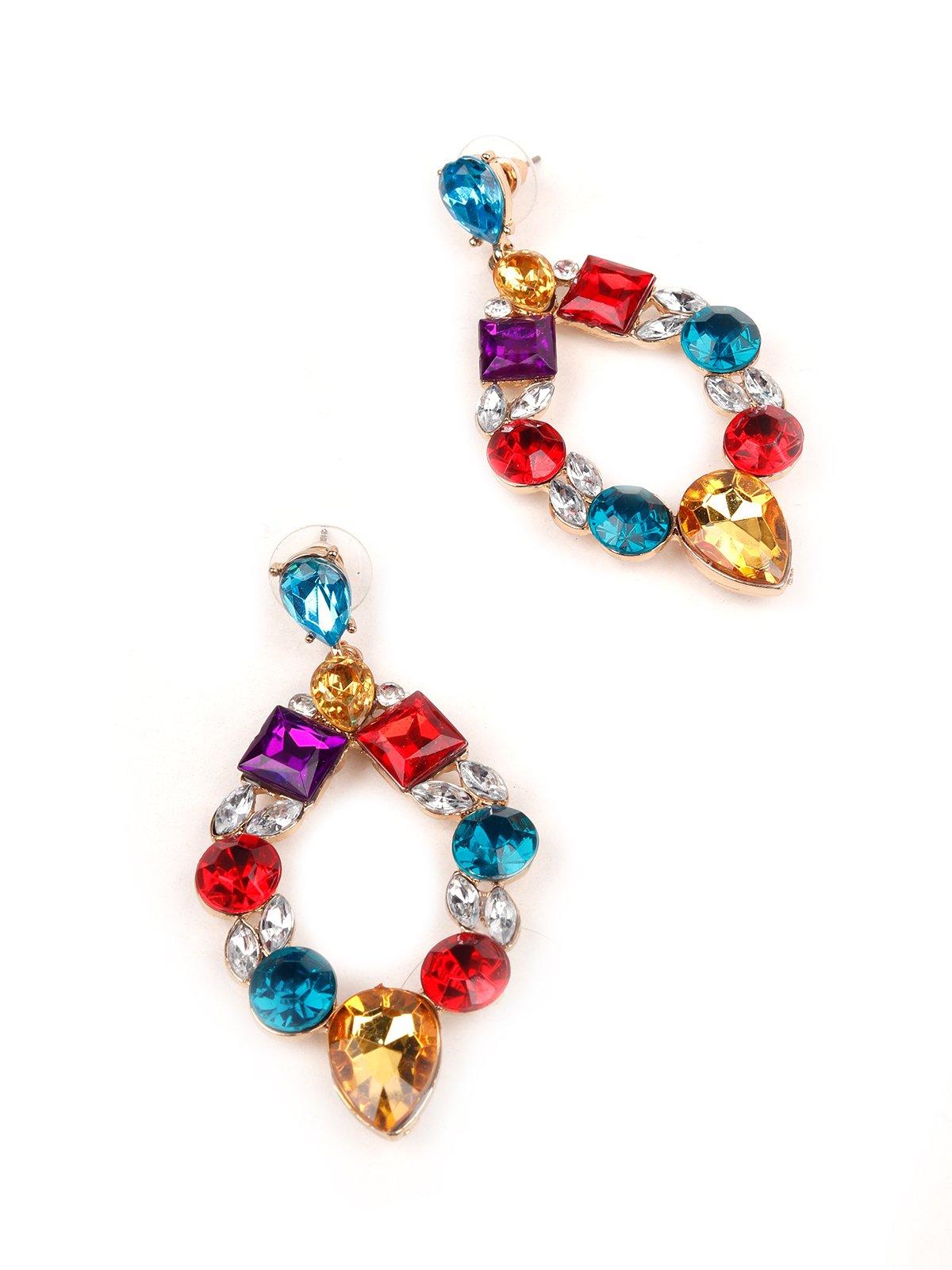 Women's Multicolour Crystals Embellished Drop Earrings - Odette