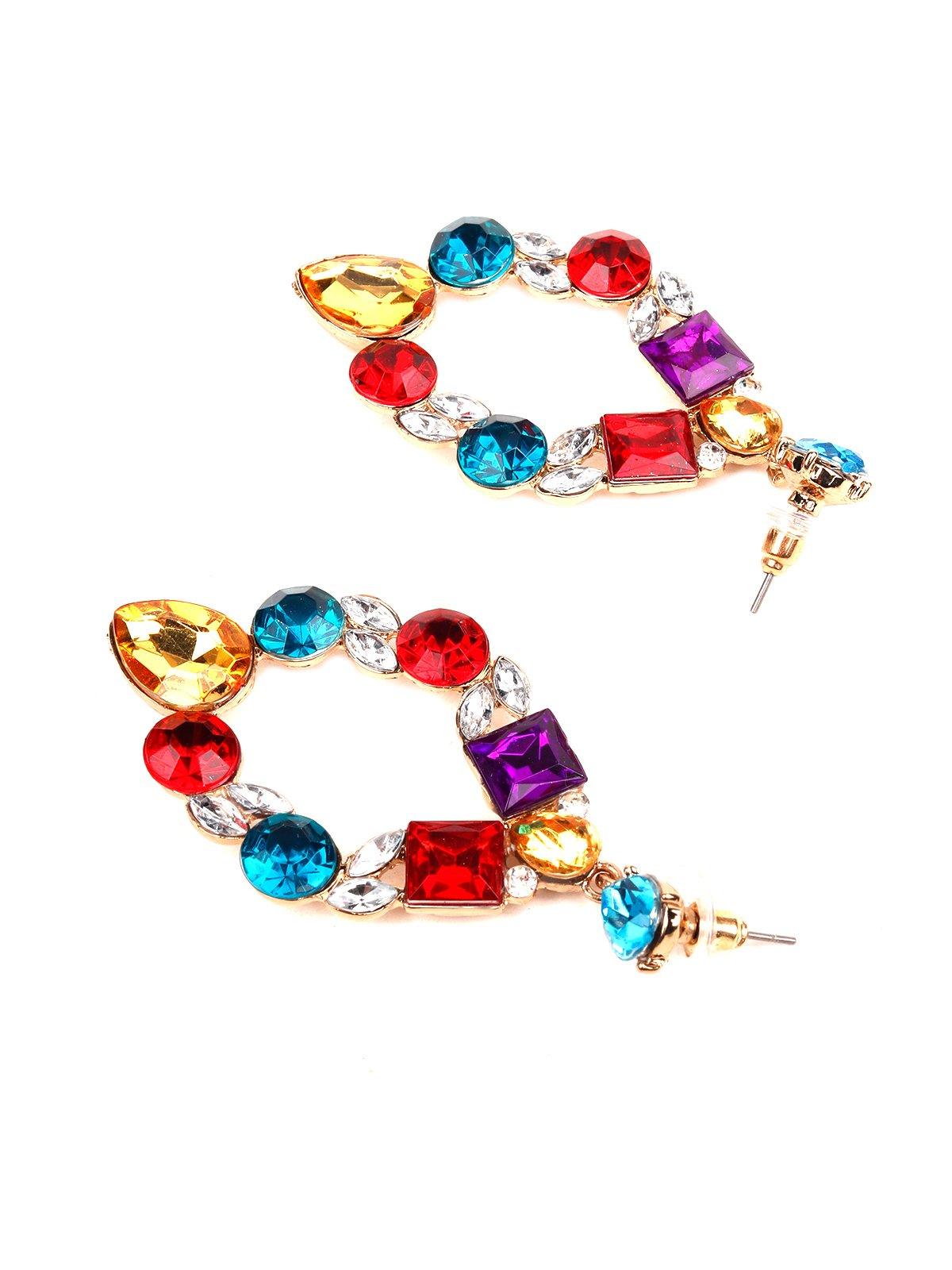 Women's Multicolour Crystals Embellished Drop Earrings - Odette