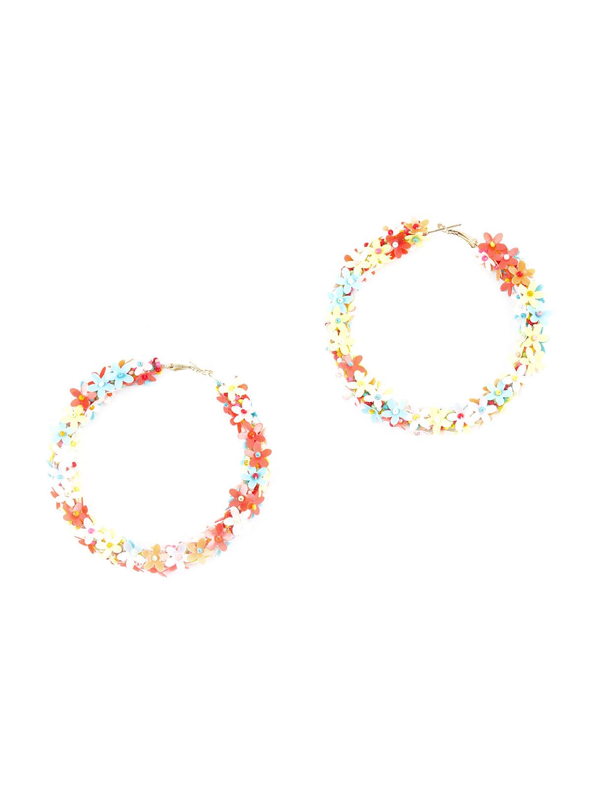 Women's Multicolour Floral Hoop Earrings - Odette