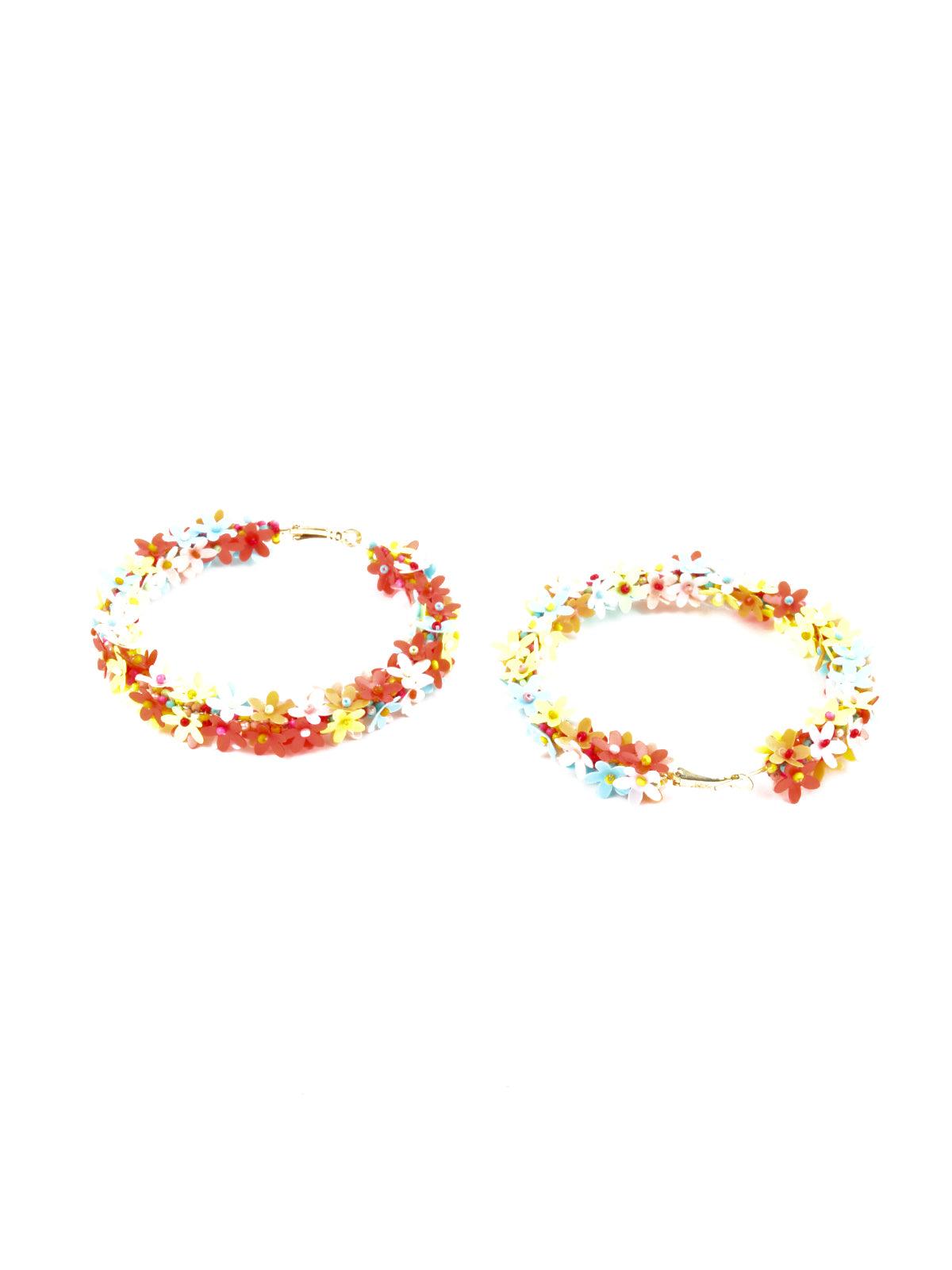 Women's Multicolour Floral Hoop Earrings - Odette