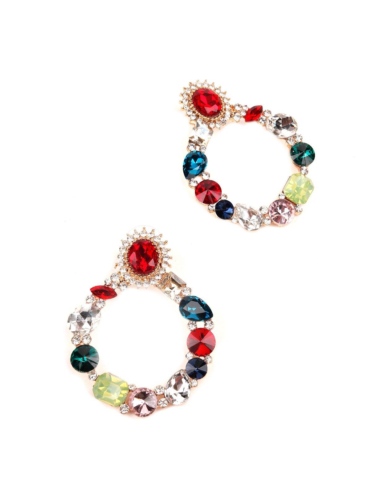 Women's Multicolour Gemstone Hoop Dropped Earrings - Odette