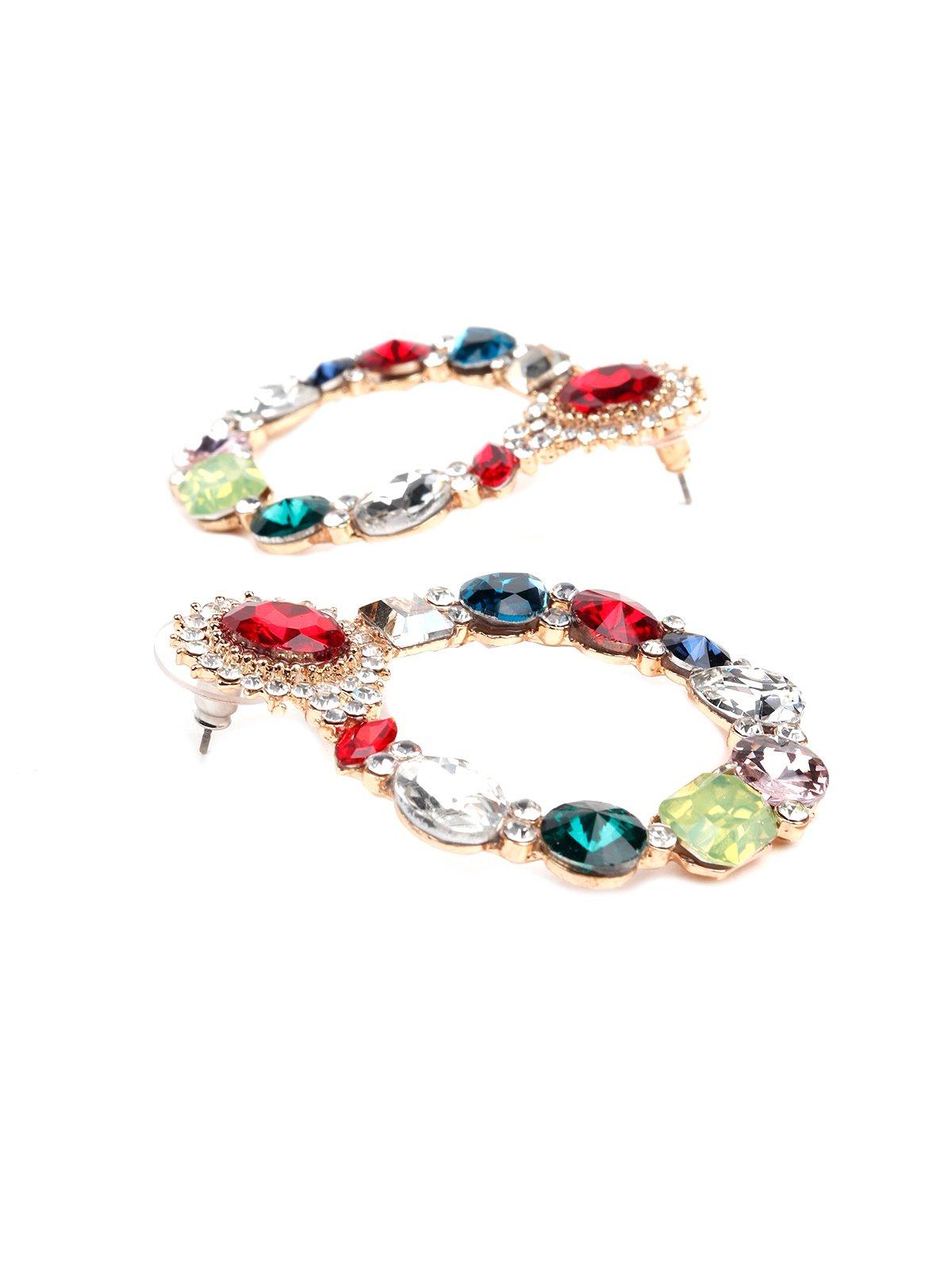 Women's Multicolour Gemstone Hoop Dropped Earrings - Odette