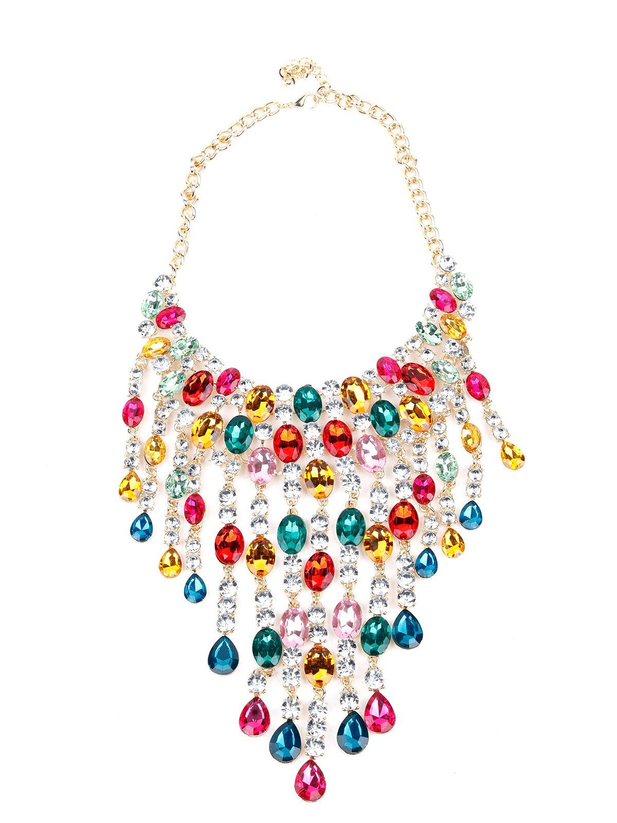 Women's Multicolour Gemstone Tassel Drop Necklace - Odette