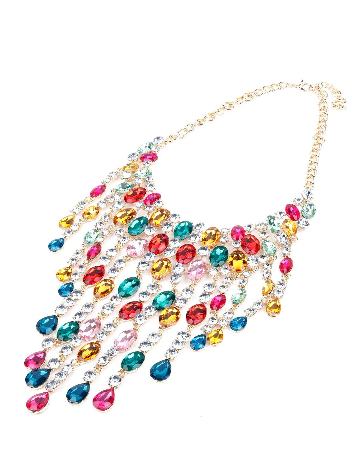 Women's Multicolour Gemstone Tassel Drop Necklace - Odette