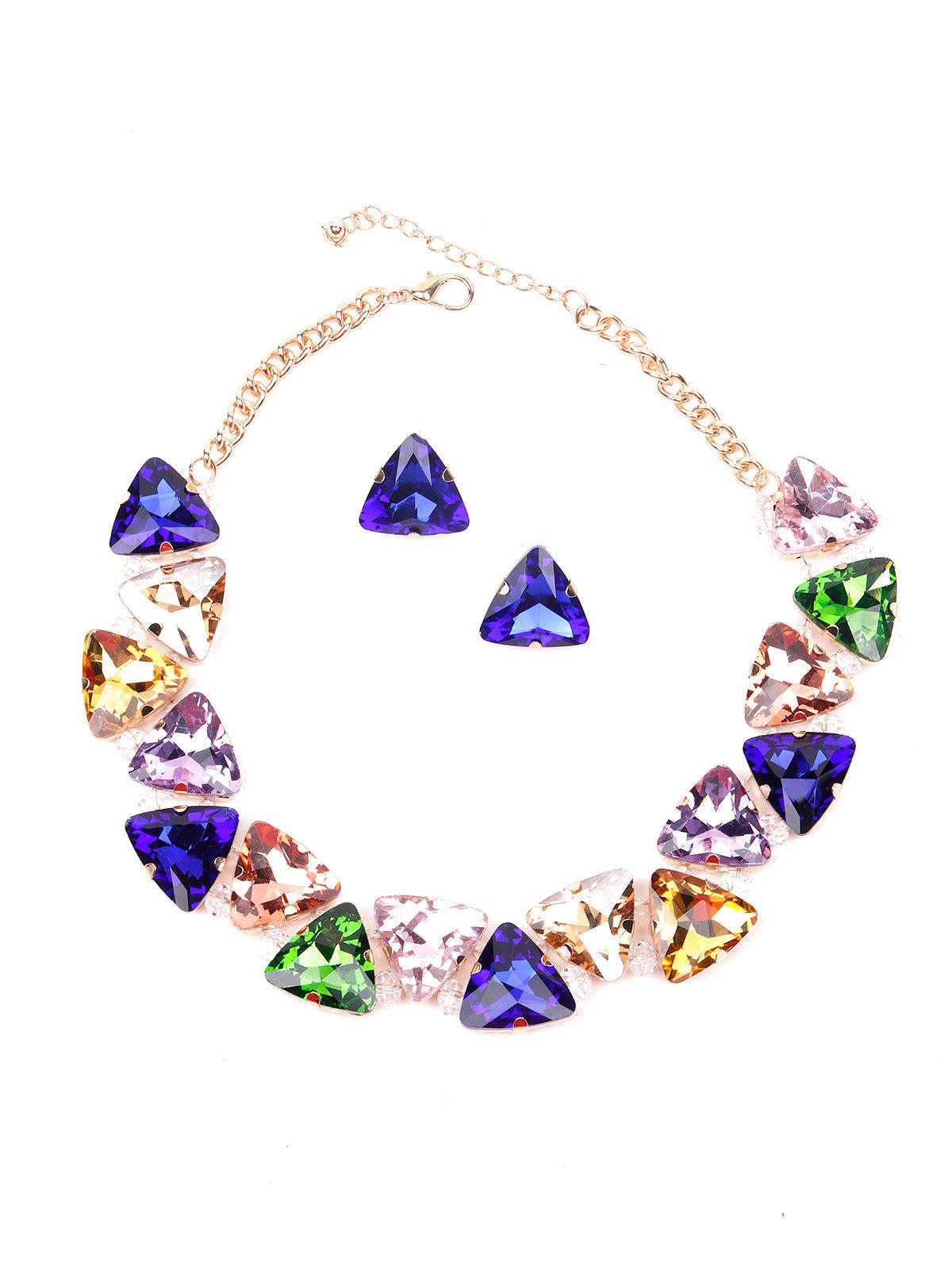 Women's Multicoloured Artificial Stone Embellished Necklace Set - Odette