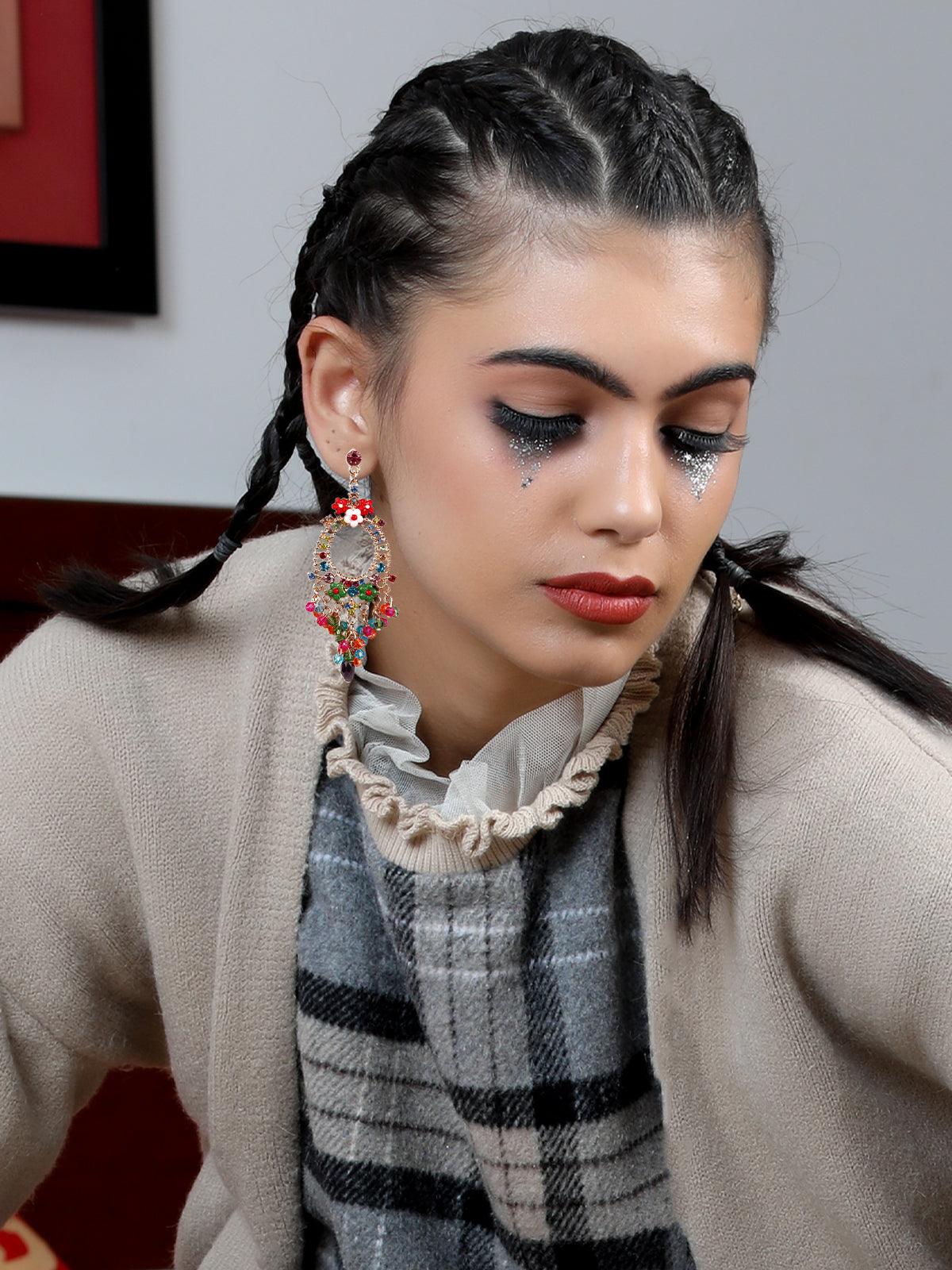Women's Multicoloured Beaded Boho Drop Earrings - Odette
