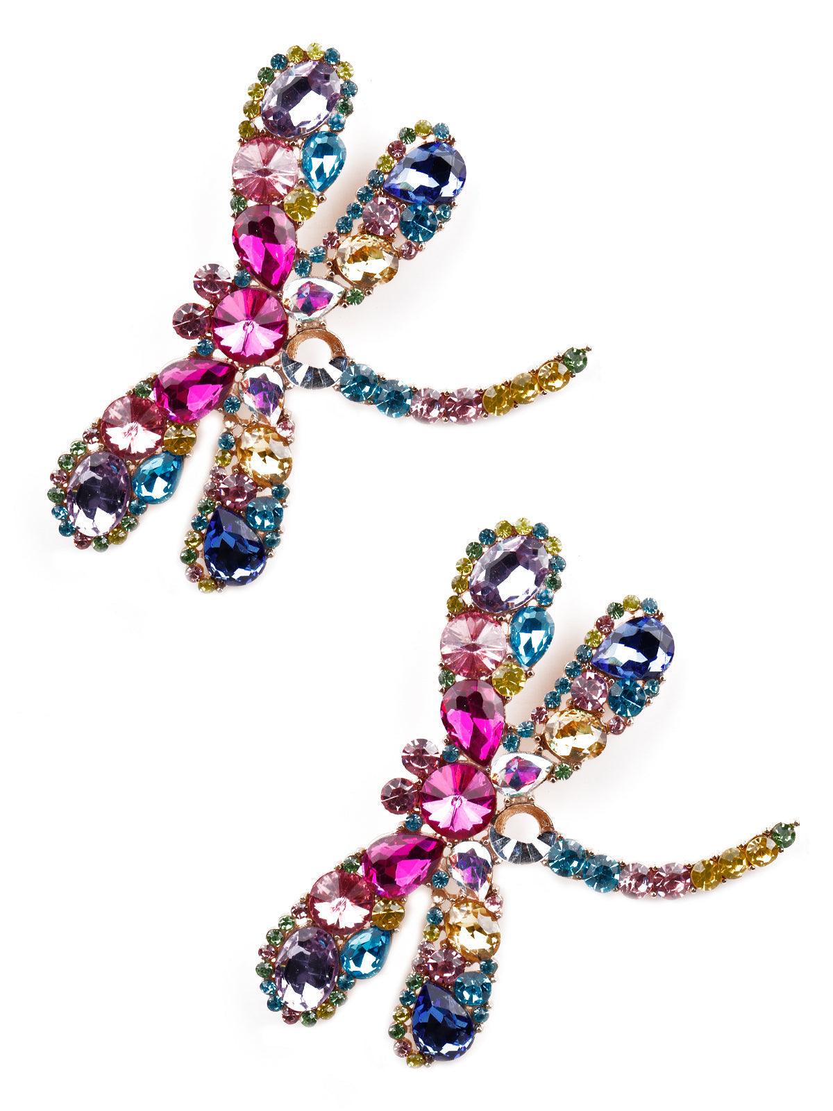 Women's Multicoloured Butterfly Crystal Earrings - Odette