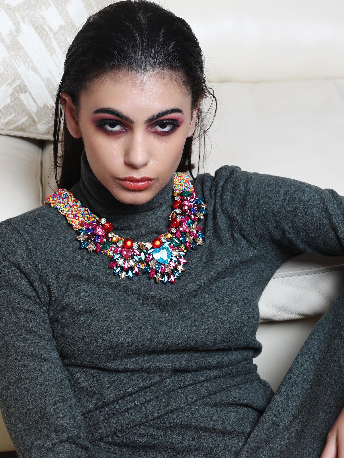 Women's Multicoloured Colour Pop Beaded Chunky Necklace - Odette