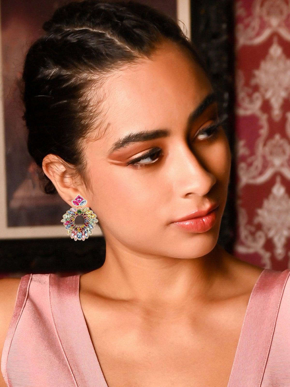 Women's Multicoloured Crystal Statement Earrings - Odette