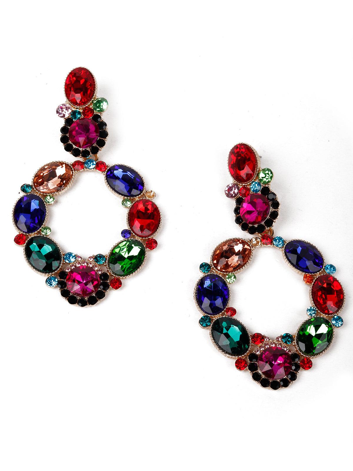 Women's Multicoloured Crystal Statement Earrings - Odette