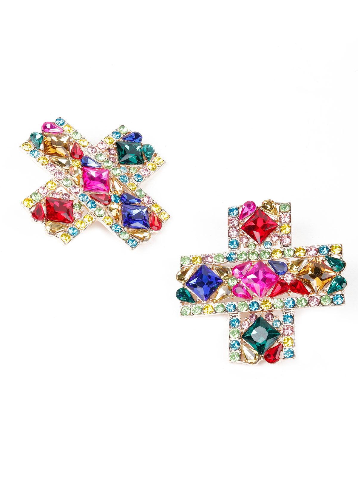 Women's Multicoloured Gemstone Embellished Earrings - Odette