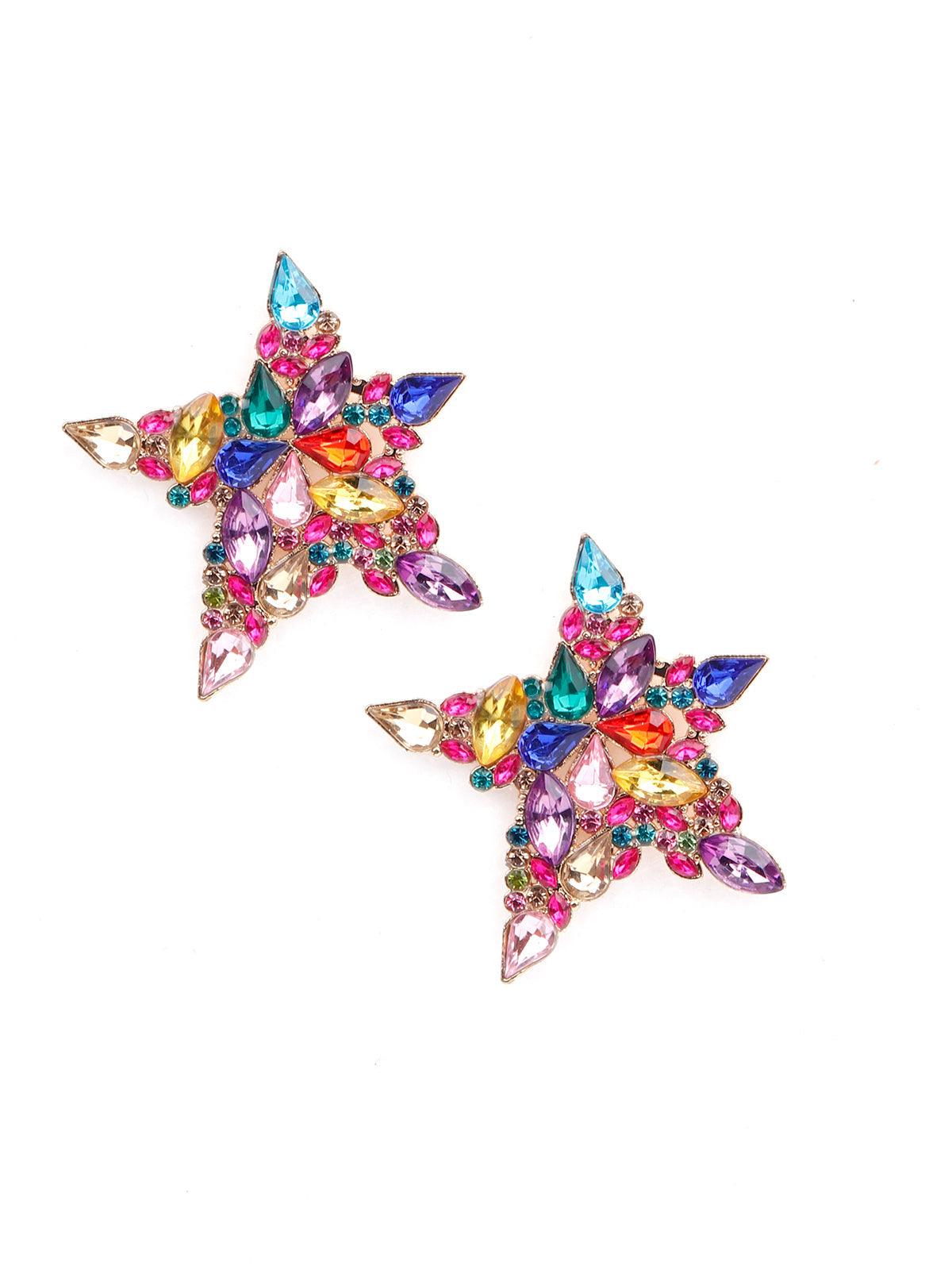 Women's Multicoloured Gemstone Embellished Star Shaped Earrings - Odette