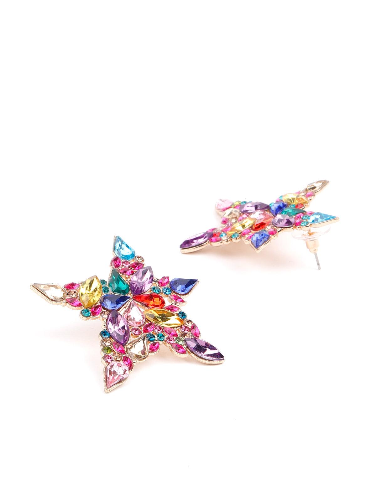 Women's Multicoloured Gemstone Embellished Star Shaped Earrings - Odette