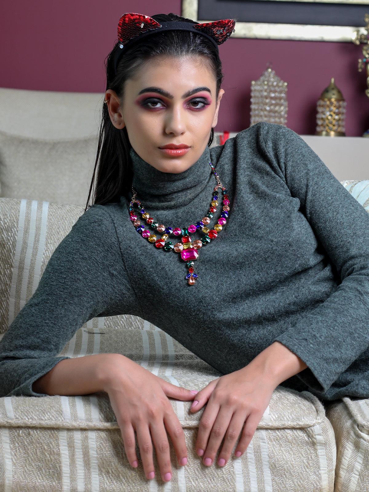 Women's Multicoloured Gemstone Embellished Statement Necklace - Odette