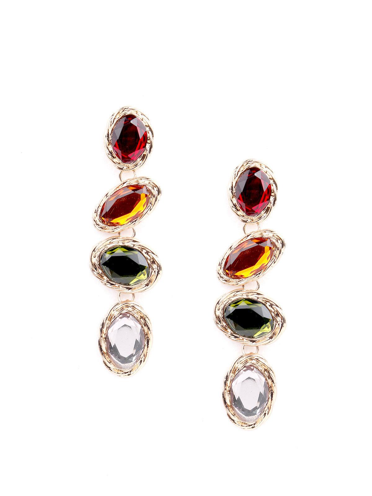 Women's Multicoloured Lined Stunning Statement Drop Earrings - Odette