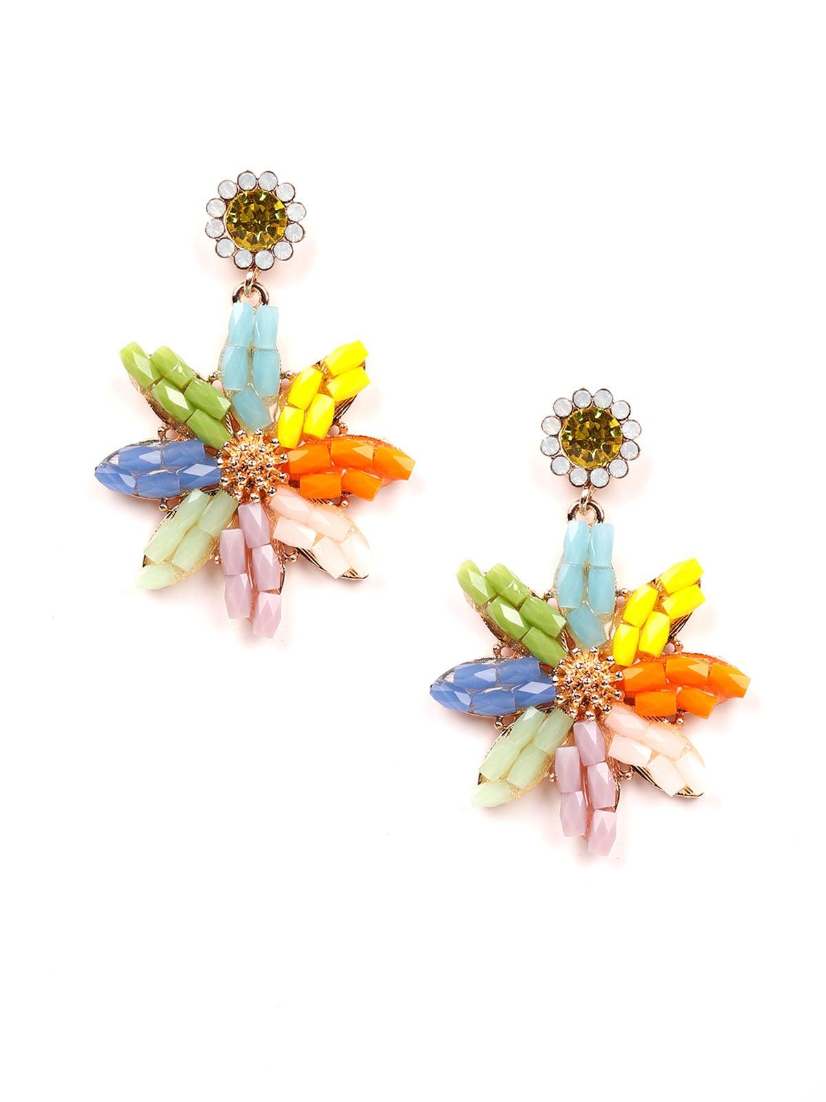 Women's Multicoloured Rhinestones Floral Earrings - Odette