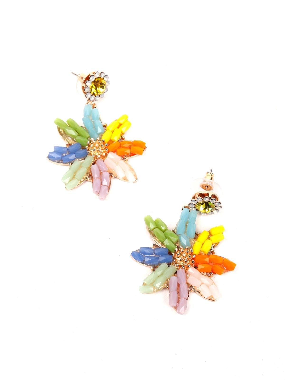 Women's Multicoloured Rhinestones Floral Earrings - Odette
