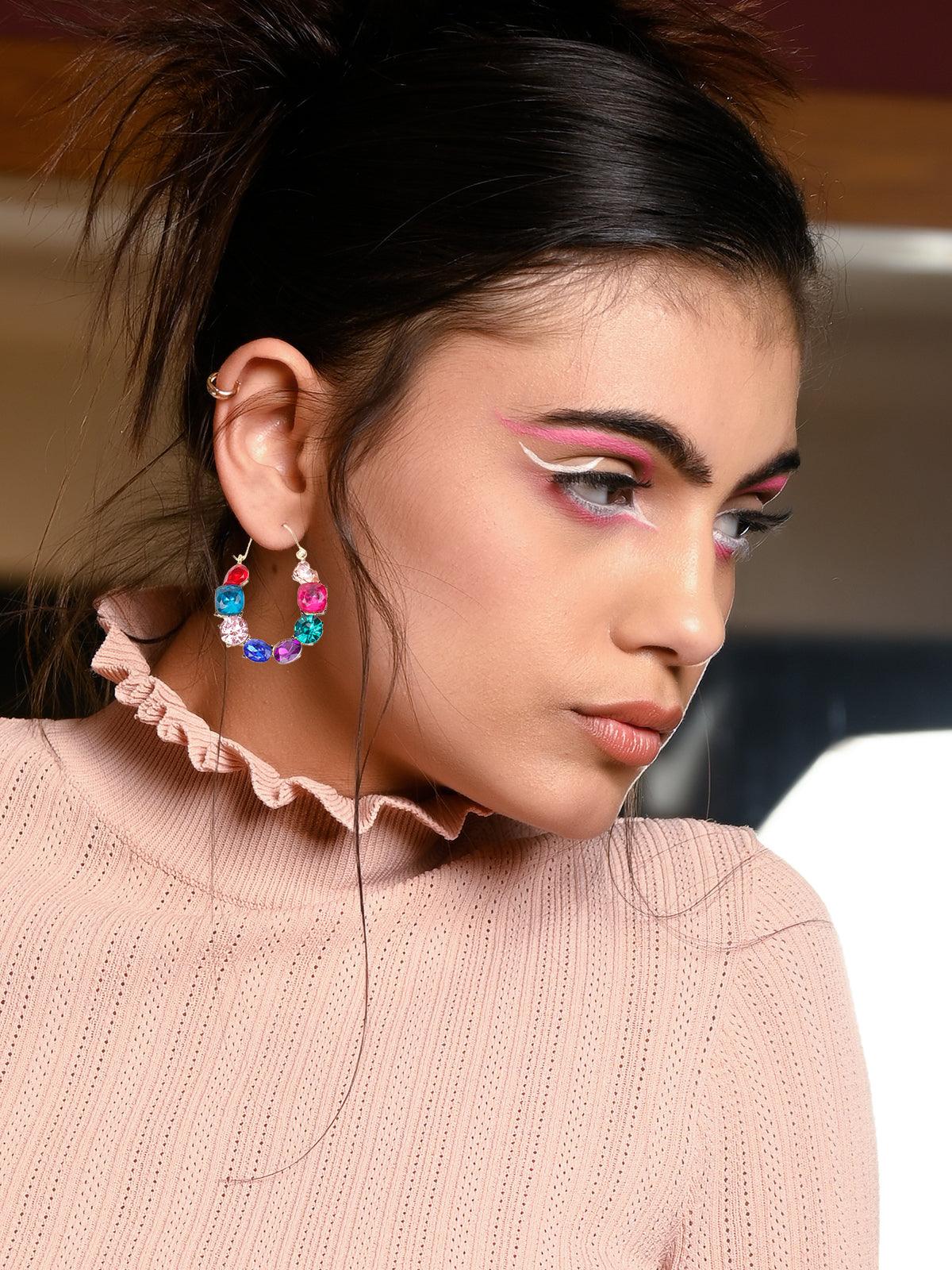 Women's Multicoloured Rounded Artifical Hoop Earrings - Odette