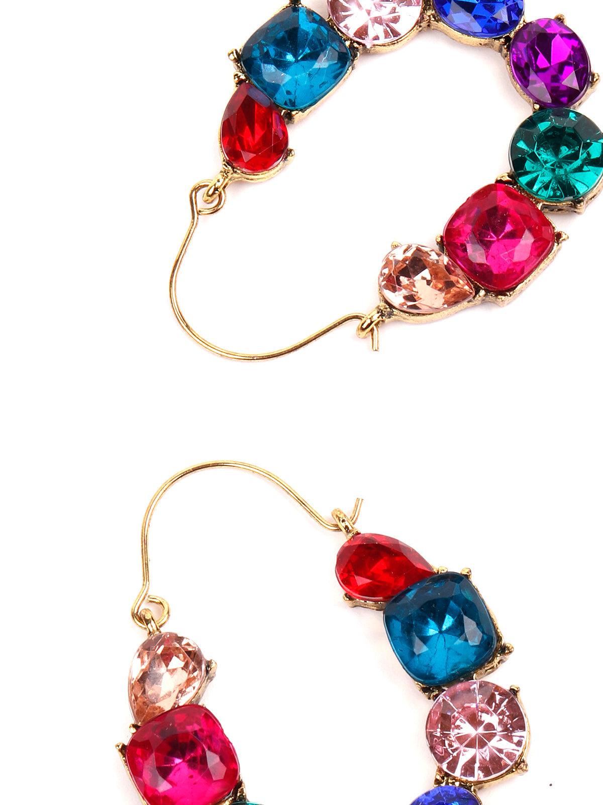 Women's Multicoloured Rounded Artifical Hoop Earrings - Odette
