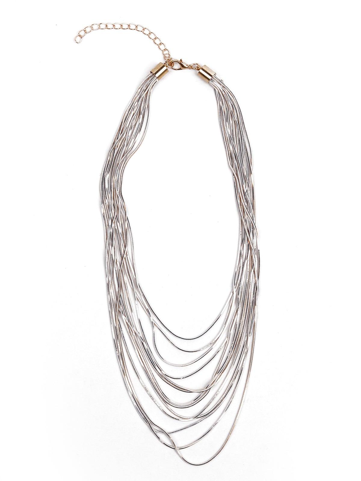 Women's Multiple Layered Metallic Silver Necklace - Odette