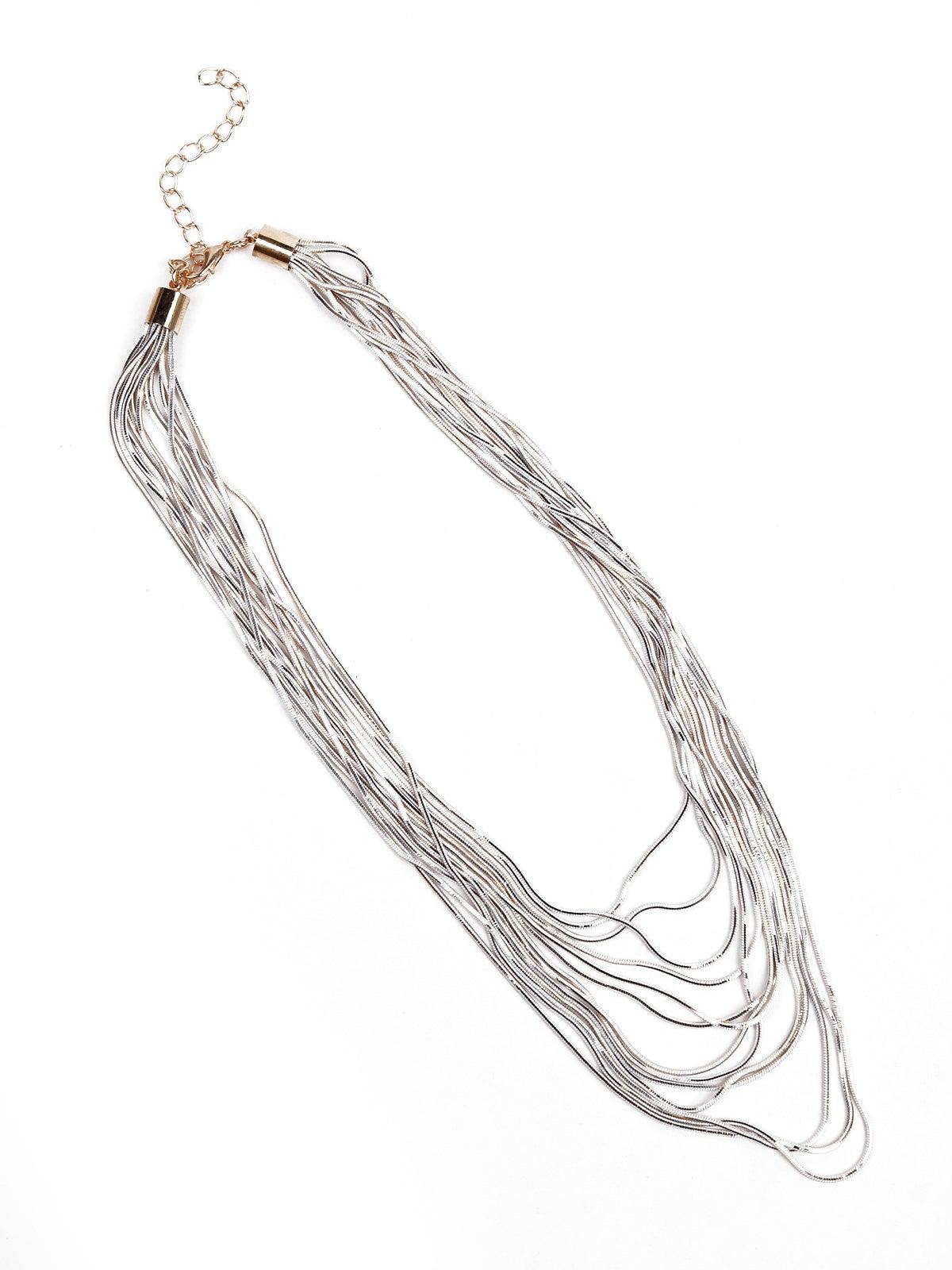 Women's Multiple Layered Metallic Silver Necklace - Odette