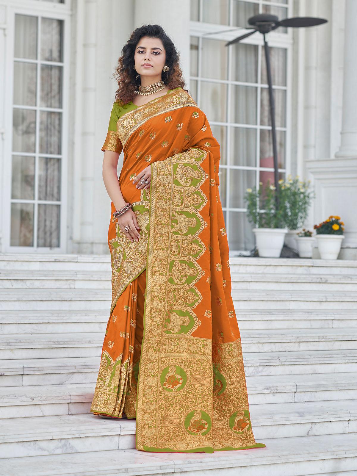 Women's Mustard Banarasi Silk Heavy Jari Designer Saree - Odette