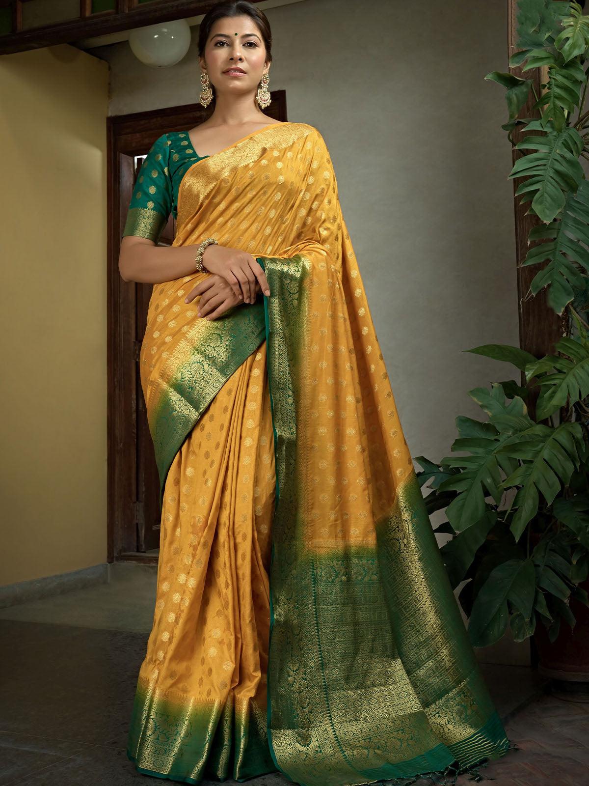Women's Mustard Color Traditional Wear Silk Saree - Odette